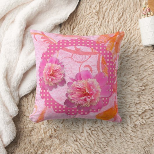 ピンクかわいらしの牡丹枕 クッション (ブランケット)