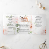 ピンクかわいらしの牡丹6ページの3回葬儀プログラム 三つ折りプログラム (内部)