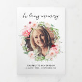 ピンクかわいらしの牡丹6ページの3回葬儀プログラム 三つ折りプログラム (カバー)