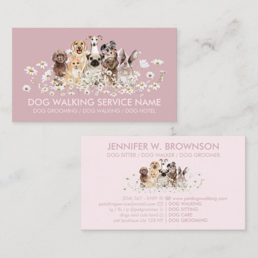 ピンクかわいらしの犬のデイジー,ペットの新郎,ペットのケア 名刺 (正面/裏面)