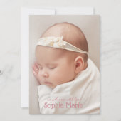 ピンクかわいらしの甘いベビー写真の誕生のお知らせ (正面)