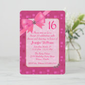 ピンクかわいらしの甘い16の誕生日パーティーへの招待 招待状 (スタンド正面)