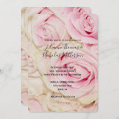ピンクかわいらしの白いバラの結婚式の招待 招待状 (正面/裏面)