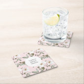 ピンクかわいらしの白い花のブライダルシャワー スクエアペーパーコースター (インサイチュ)