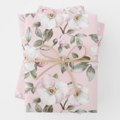 ピンクかわいらしの白い花のブライダルシャワー ラッピングペーパーシート (インサイチュ)