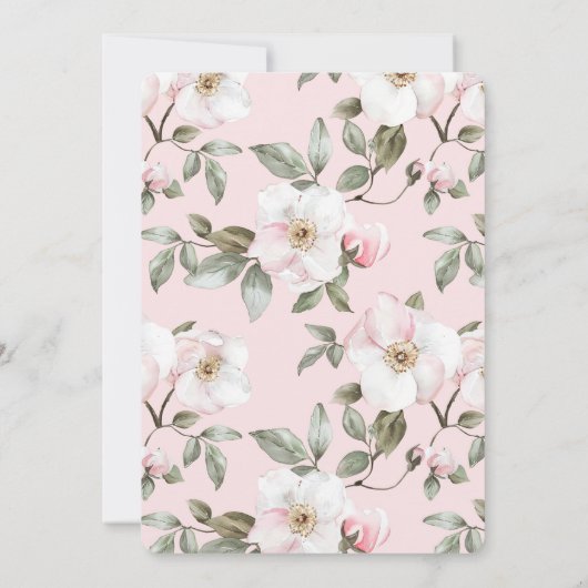 ピンクかわいらしの白い花の誕生日 招待状 (裏面)