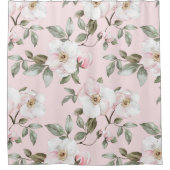 ピンクかわいらしの白い花 シャワーカーテン (正面)