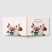 ピンクかわいらしの白い赤いバラのフローラ結婚 ゲストブック (全面)