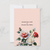 ピンクかわいらしの白い赤いバラのフローラ結婚 サンキューカード (裏面)