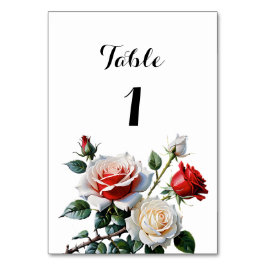 ピンクかわいらしの白い赤いバラのフローラ結婚 テーブルナンバー