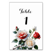 ピンクかわいらしの白い赤いバラのフローラ結婚 テーブルナンバー (裏面)