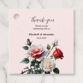 ピンクかわいらしの白い赤いバラのフローラ結婚 フェイバータグ