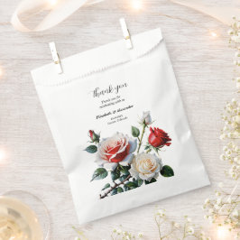 ピンクかわいらしの白い赤いバラのフローラ結婚 フェイバーバッグ