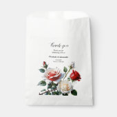 ピンクかわいらしの白い赤いバラのフローラ結婚 フェイバーバッグ (正面)