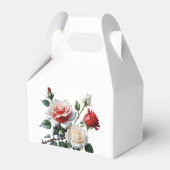 ピンクかわいらしの白い赤いバラのフローラ結婚 フェイバーボックス (裏面サイド)