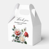 ピンクかわいらしの白い赤いバラのフローラ結婚 フェイバーボックス (正面サイド)