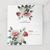 ピンクかわいらしの白い赤いバラのフローラ結婚 プレイスカード (外部開封)