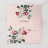 ピンクかわいらしの白い赤いバラのフローラ結婚 プレイスカード (外部開封)