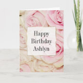 ピンクかわいらしの白のバラ カード (正面)