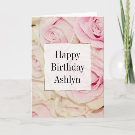 ピンクかわいらしの白のバラ カード (正面)