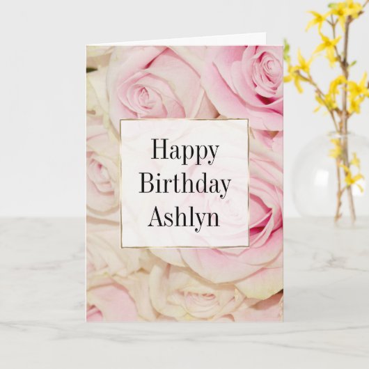 ピンクかわいらしの白のバラ カード (黄色い花)