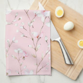 ピンクかわいらしの白フローラ キッチンタオル (四つ折り)