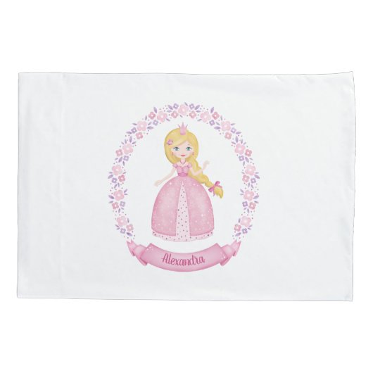 ピンクかわいらしの童話プリンセスピラロケース 枕カバー (裏面)