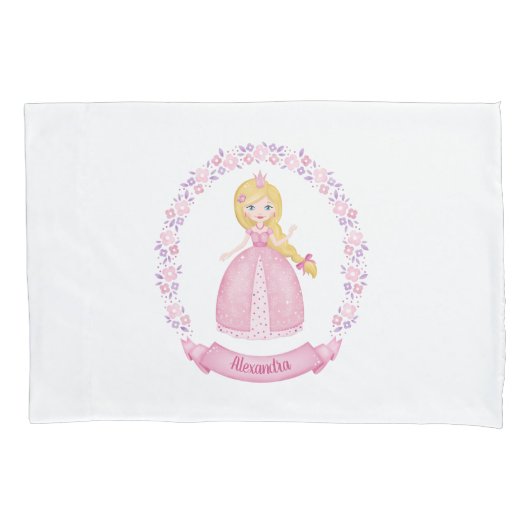 ピンクかわいらしの童話プリンセスピラロケース 枕カバー (正面)