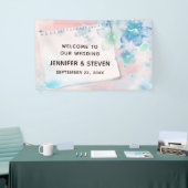 ピンクかわいらしの背景に青い結婚花 横断幕 (トレードショー)