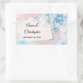 ピンクかわいらしの背景に青い結婚花 長方形シール (バッグ)