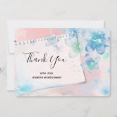 ピンクかわいらしの背景に青い花ありがとう サンキューカード (正面)