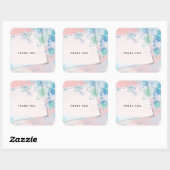 ピンクかわいらしの背景に青い花ありがとう スクエアシール (シート)