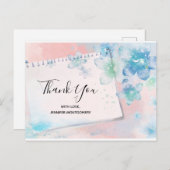 ピンクかわいらしの背景に青い花ありがとう ポストカード (正面/裏面)