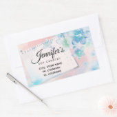 ピンクかわいらしの背景に青い花を咲かせるビジネス 長方形シール (封筒)