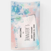 ピンクかわいらしの背景に青い花ベビーシャワー 横断幕 (縦)