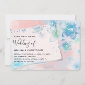 ピンクかわいらしの背景に青い花結婚たち 招待状 (正面)