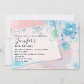 ピンクかわいらしの背景に青い花誕生日 招待状 (正面)