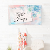 ピンクかわいらしの背景に青い花誕生日 横断幕 (インサイチュ)