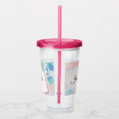 ピンクかわいらしの背景に青い花 アクリルタンブラー (右)