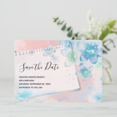 ピンクかわいらしの背景に青い花 セーブザデート (スタンド正面)