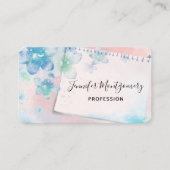 ピンクかわいらしの背景に青い花 名刺 (正面)