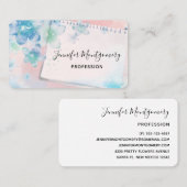 ピンクかわいらしの背景に青い花 名刺 (正面/裏面)