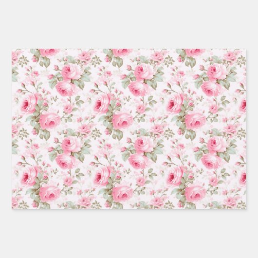 ピンクかわいらしの色彩の鮮やかバラ ラッピングペーパーシート (正面)