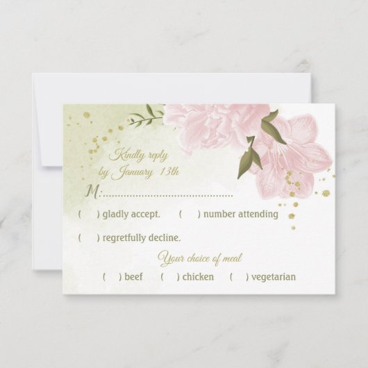 ピンクかわいらしの花が緑葉の植物 出欠カード (正面)