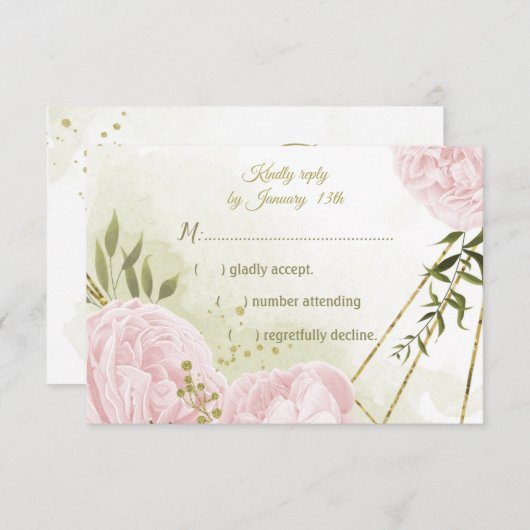 ピンクかわいらしの花が緑葉の植物 出欠カード (正面/裏面)