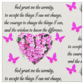 ピンクかわいらしの花と蝶セレニティ祈りの言葉 ファブリック (クローズアップ)