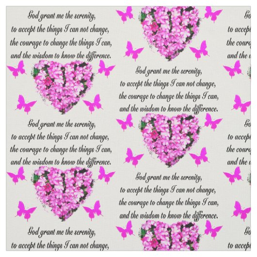 ピンクかわいらしの花と蝶セレニティ祈りの言葉 ファブリック (見本)