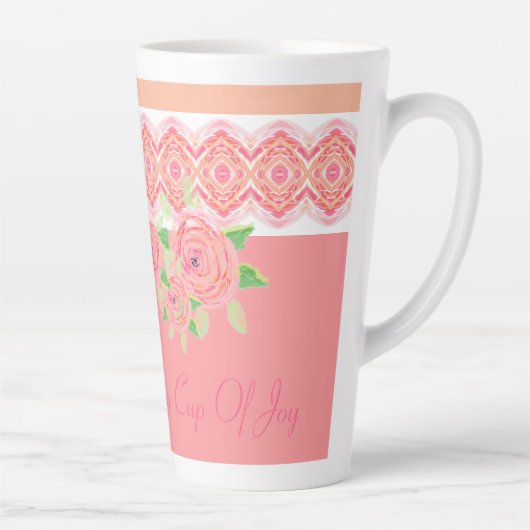 ピンクかわいらしの花のアクセント カフェラテマグ (右)