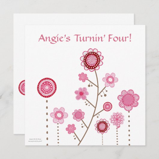 ピンクかわいらしの花のカスタム誕生日招待状 招待状 (正面/裏面)