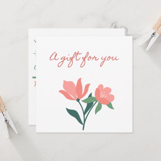 ピンクかわいらしの花のギフト券で 招待状 (正面/裏面インサイチュ)